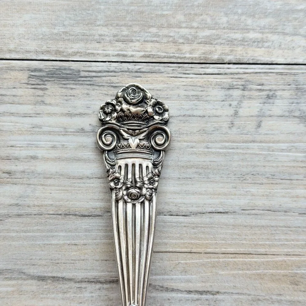 Vintage Georgian Towel Silverplate Serving Spoon Ornate Tablespoon Floral EPCA